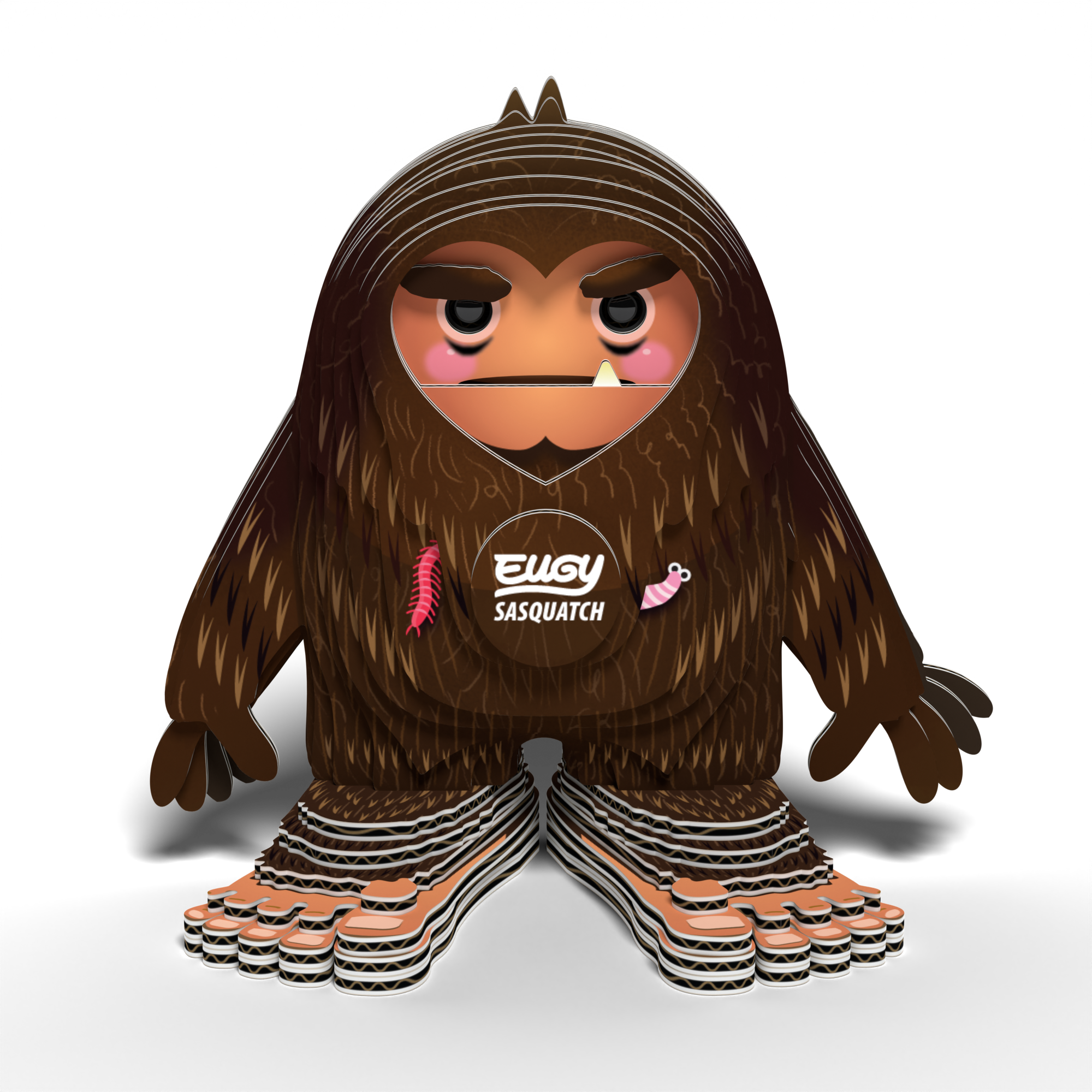 EUGY Sasquatch 3D puzzle made of brown cardboard with large feet and a grumpy face — view 3