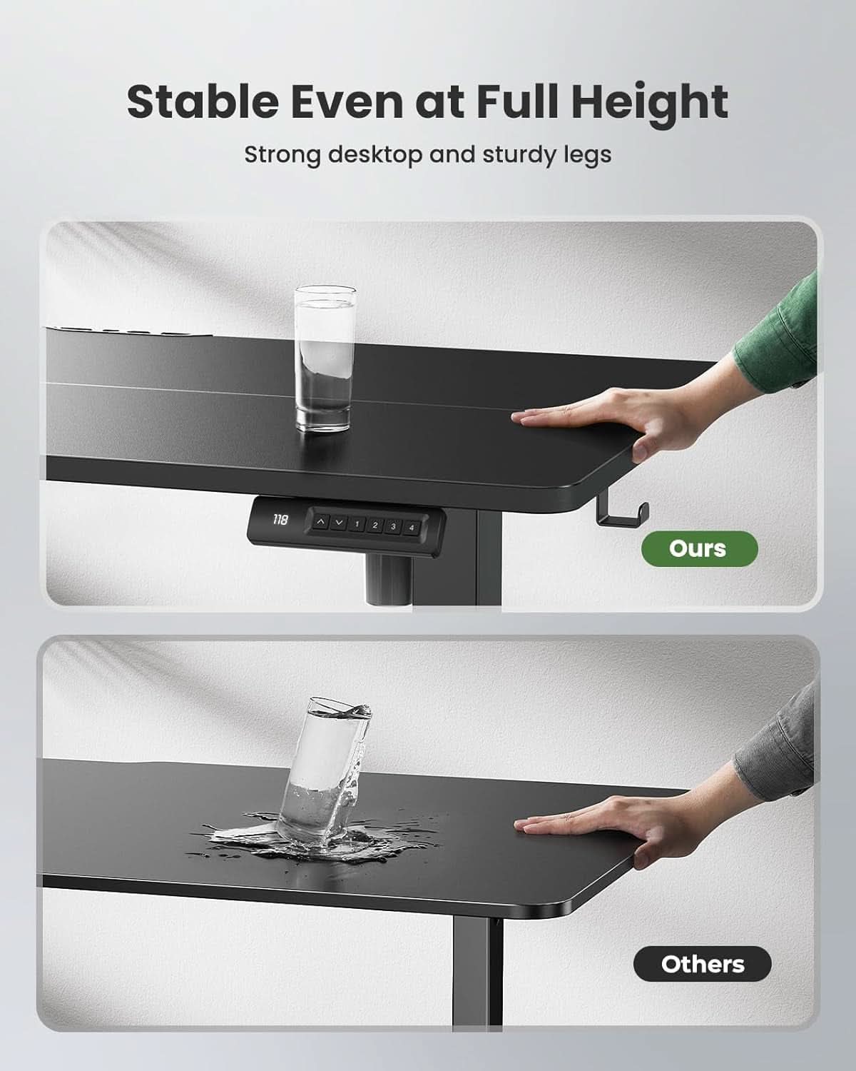 Modern electric adjustable standing desk with a 48x24 wooden desktop and sturdy black steel frame — view 4
