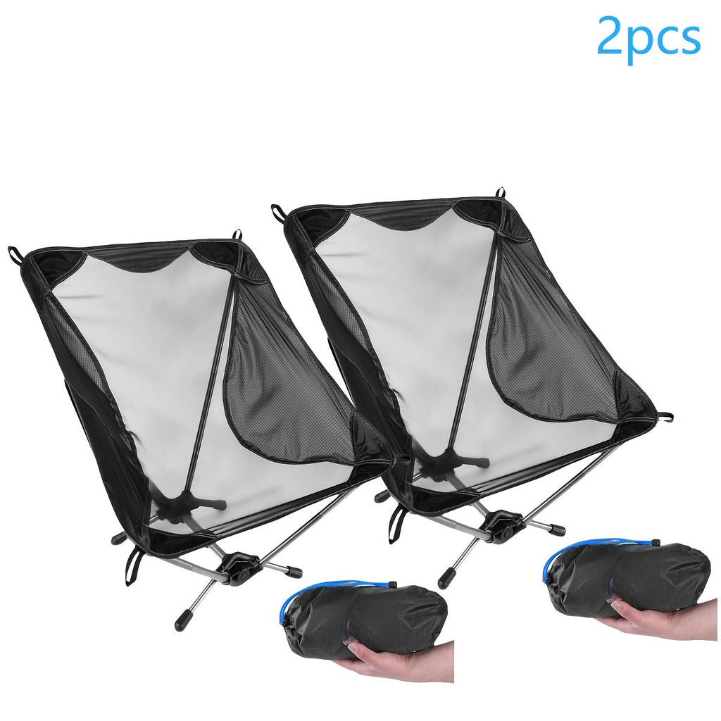 Two black flannel folding aluminum beach chairs with oil-rubbed finish for outdoor camping and travel — view 2