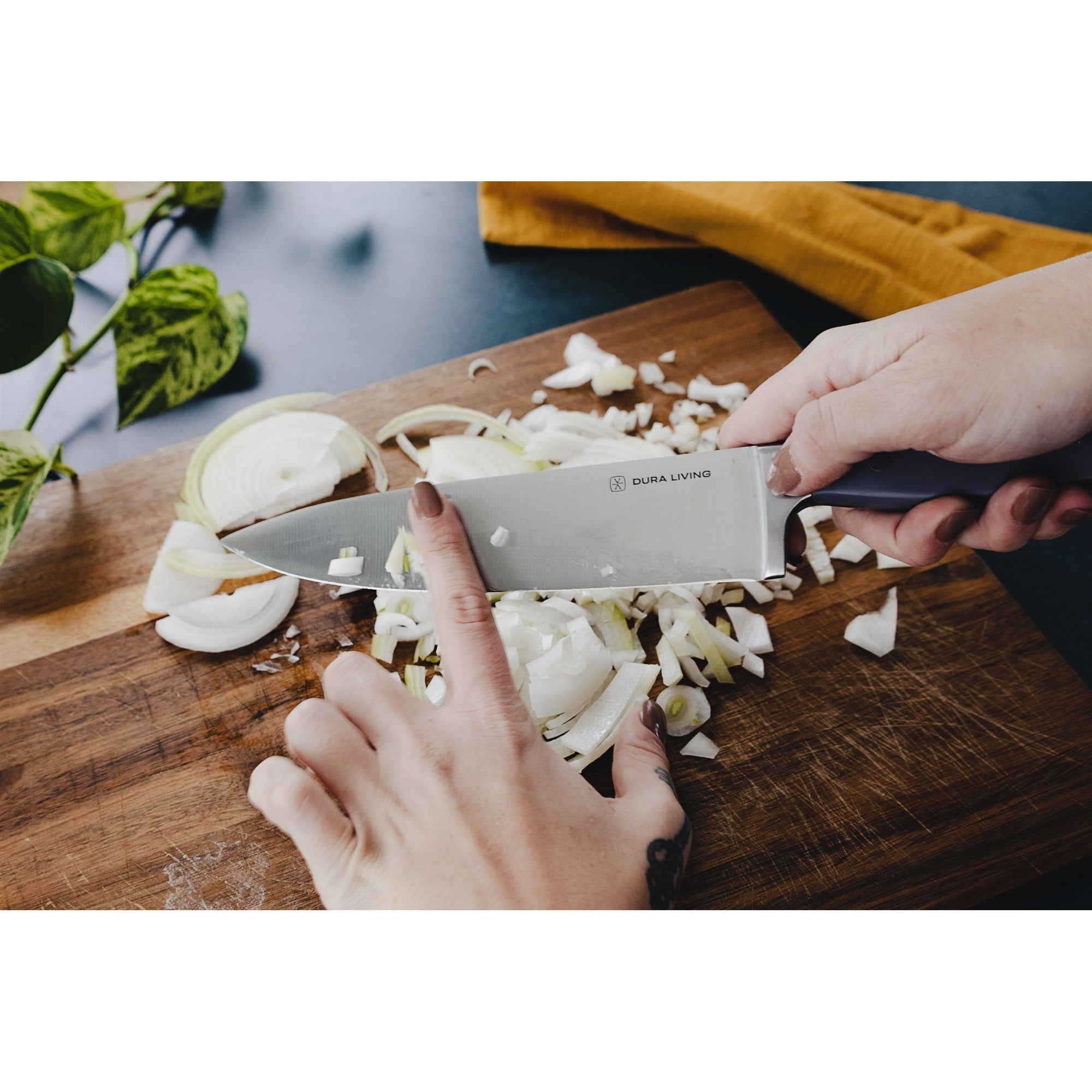 Superior 8-inch chef knife with gray ergonomic handle and high-carbon German steel blade. — view 5