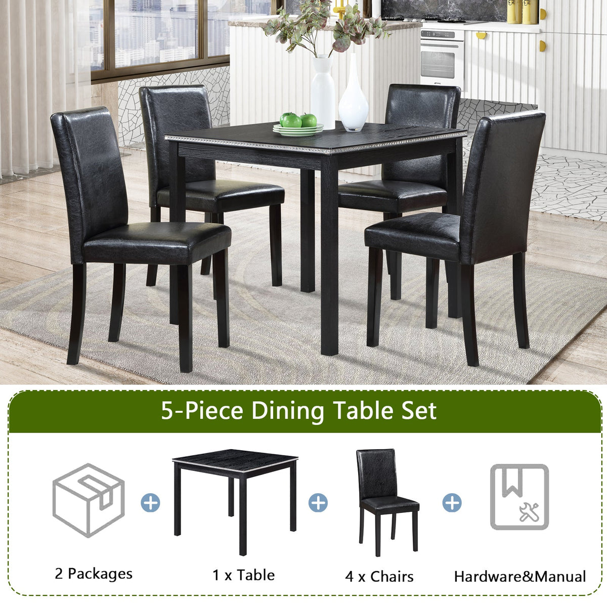 5 Piece Wooden Dining Table Set-4