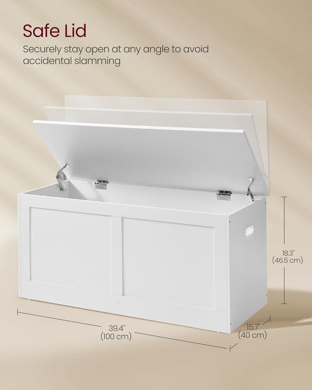 Cloud white entryway storage bench with open lid, revealing spacious interior hidden storage compartment. — view 3