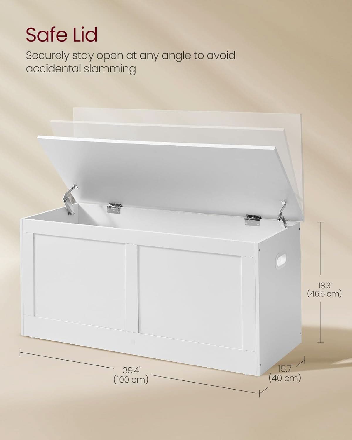 Cloud white entryway storage bench with open lid, revealing spacious interior hidden storage compartment. — view 3
