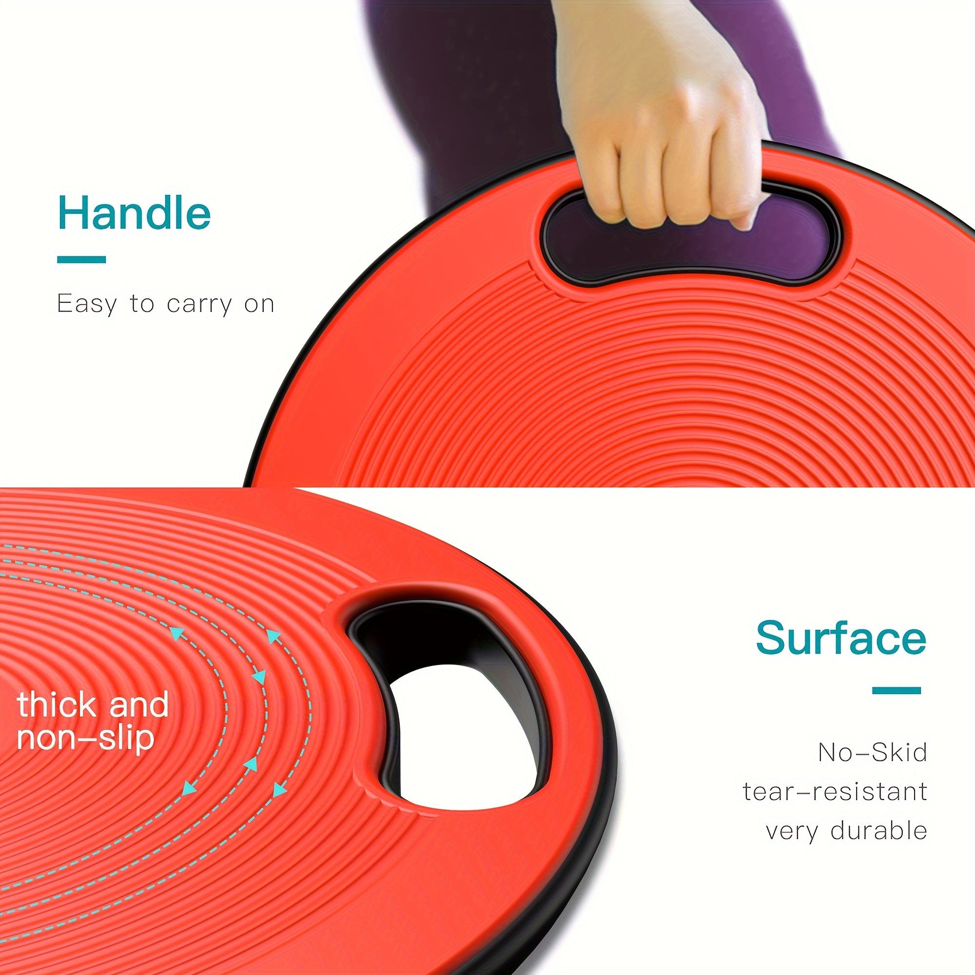 Red advanced yoga balance board with textured non-slip surface and stabilizing feet for core fitness training — view 5