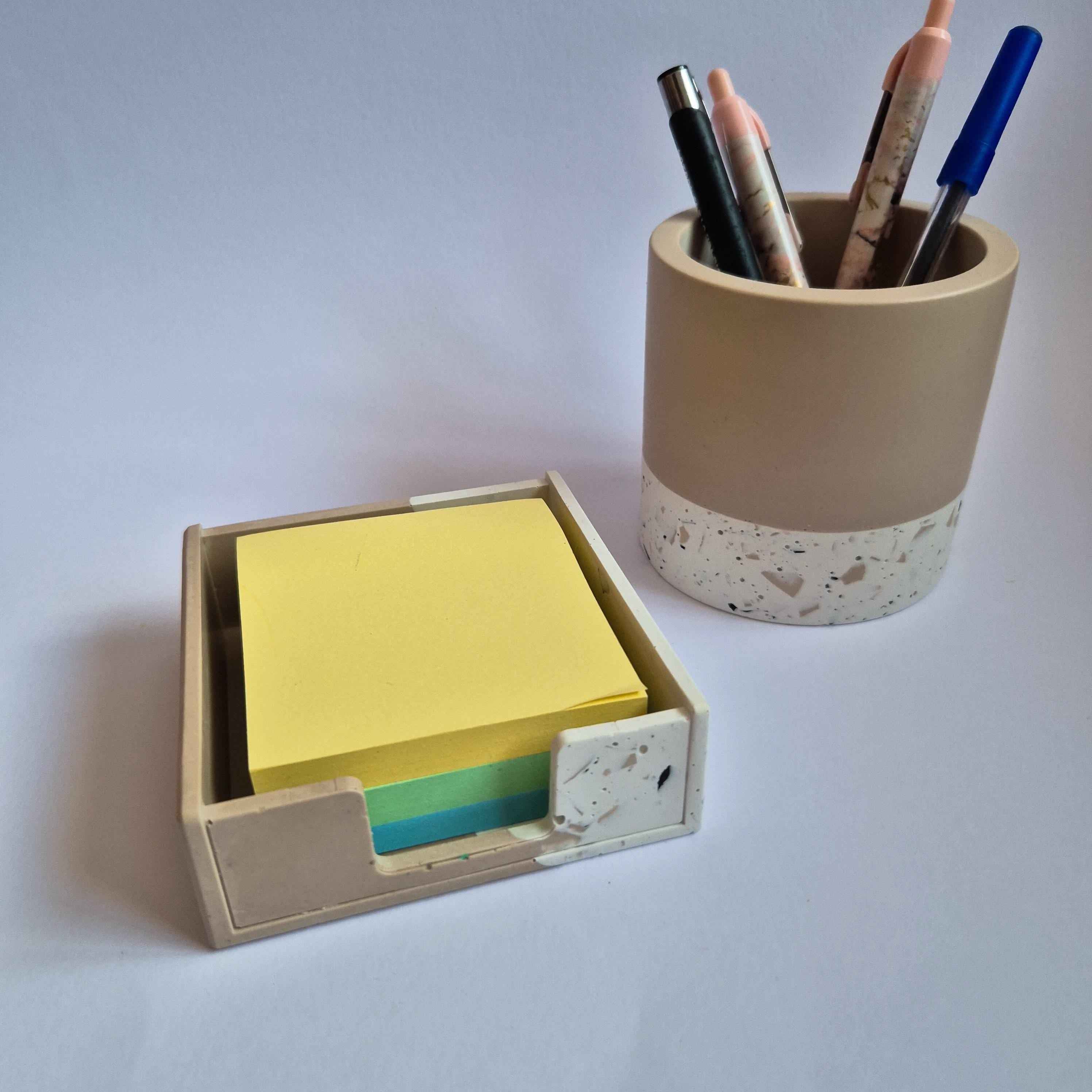 Handmade half terrazzo sticky note holder made of smooth eco friendly Jesmonite for desk organization — view 2