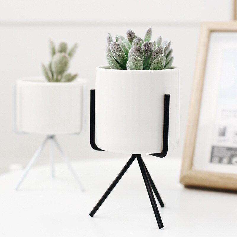 Nordic ceramic vase in white featuring a minimalist design and sturdy metal display base — view 4