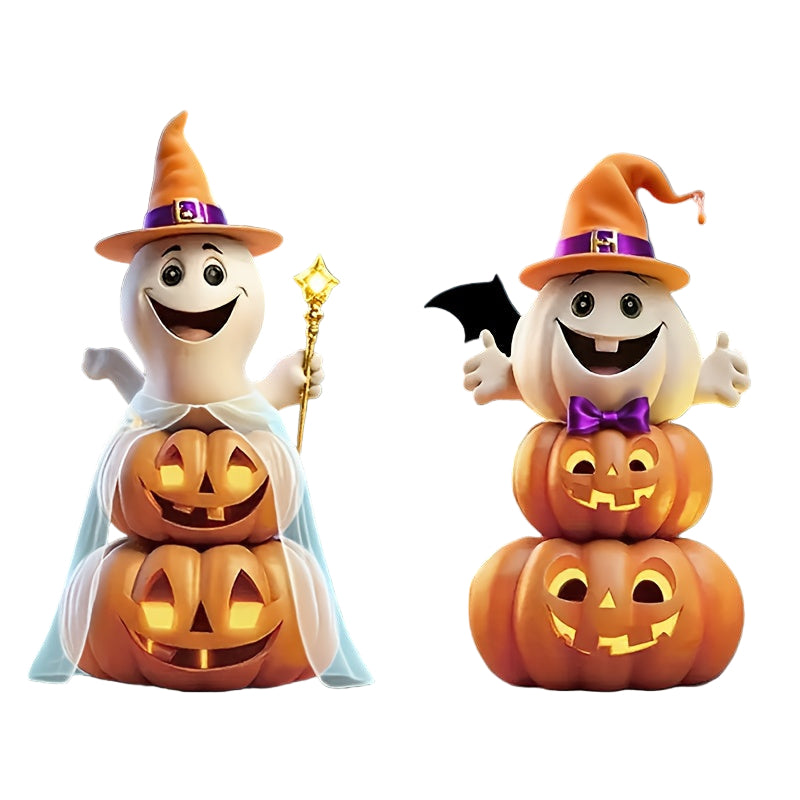 Two piece plastic Halloween lawn decorations with pole mounts for outdoor garden yard displays