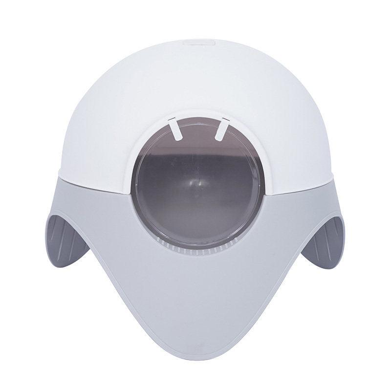 Snowy Space Pod enclosed plastic cat litter box with a modern white space capsule design — view 3