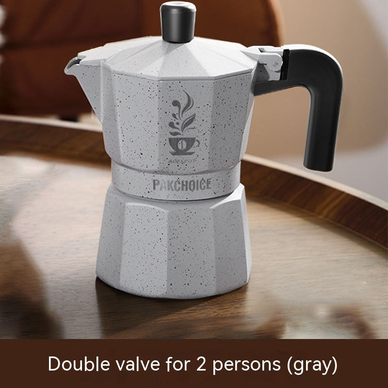 Aluminum double valve moka pot stovetop espresso maker in wheat color for modern kitchens