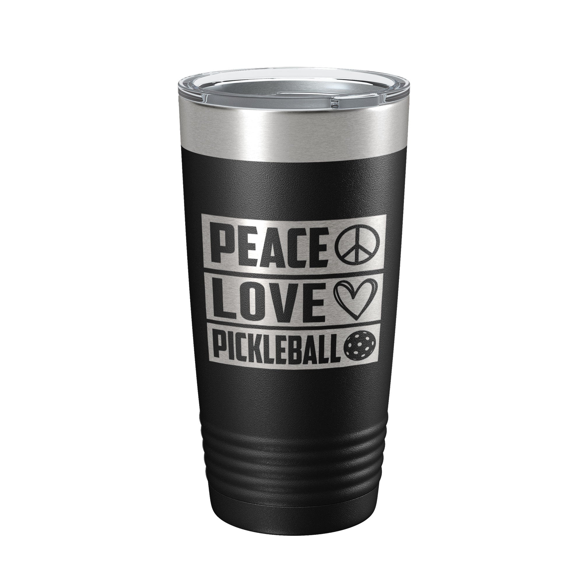 Peace Love Pickleball laser engraved 20 oz stainless steel travel tumbler with clear straw lid