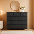 Charcoal black 9-drawer fabric storage tower with steel frame and water-resistant wood top