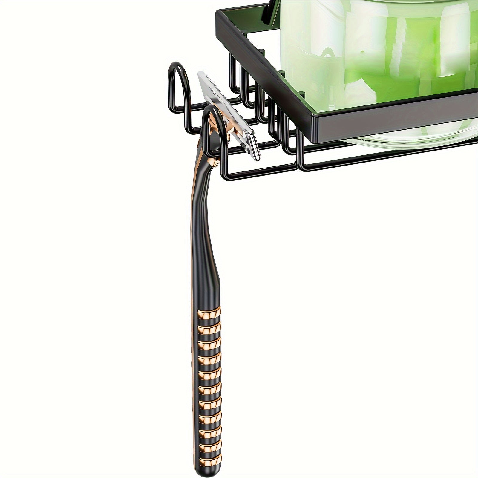 Black cast iron 3-tier over the door bathroom shower caddy with built-in soap holder — view 3