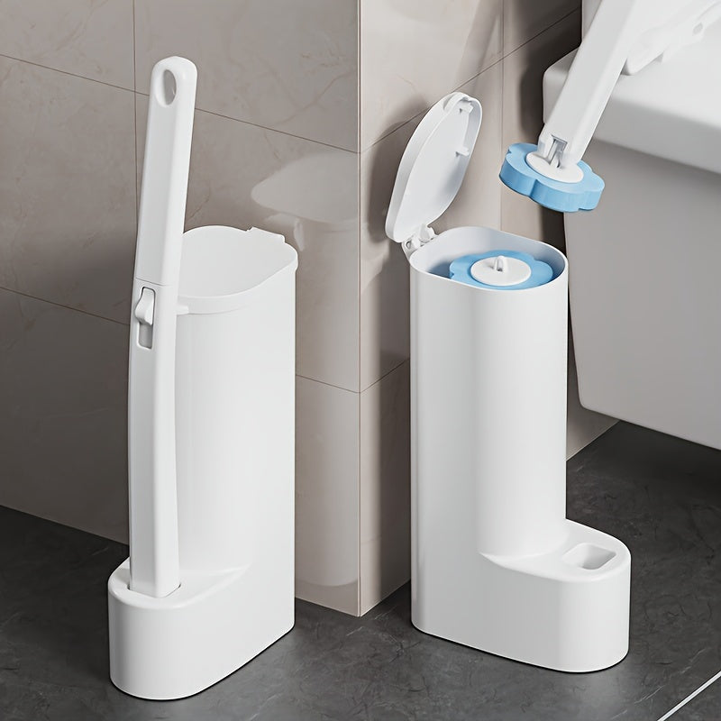 Toilet brush set with ergonomic wand and 12 soft replacement heads for hygienic bathroom cleaning — view 2