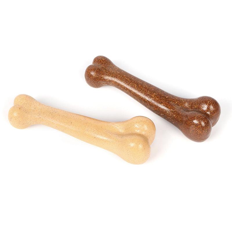 Beefy delight dog chew toy in bone shape, made from durable plastic and wood chips — view 4