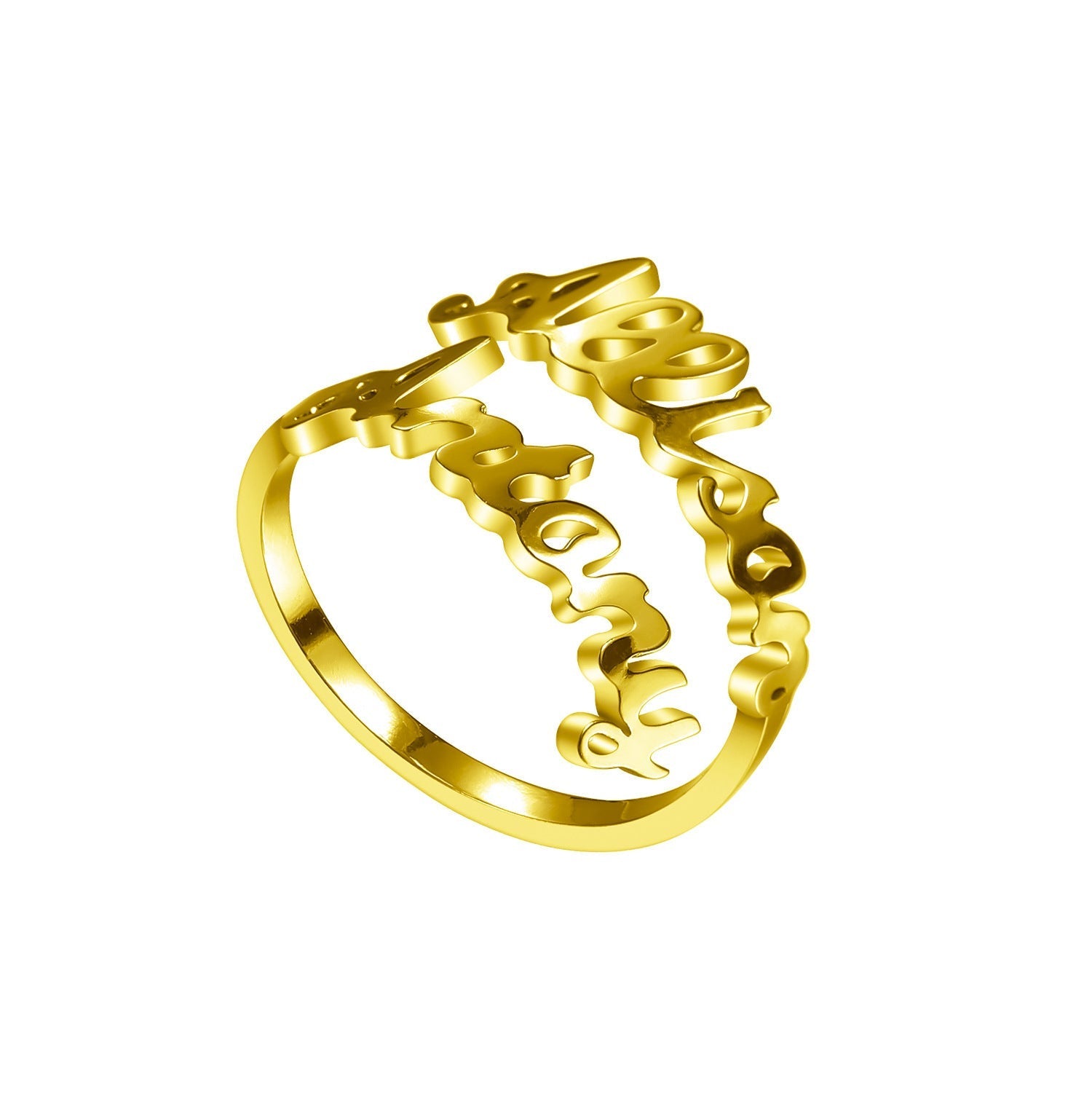 Adjustable custom name stainless steel ring with personalized engraving and elegant heart detail