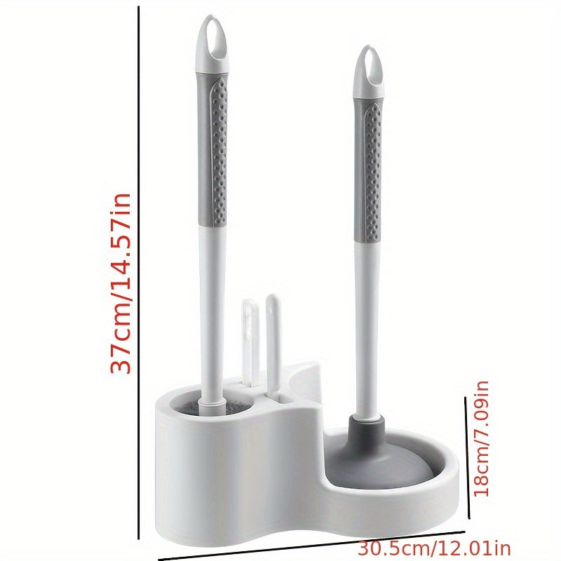 Wall mounted plastic toilet brush set with interchangeable cleaning heads and long ergonomic handle — view 3