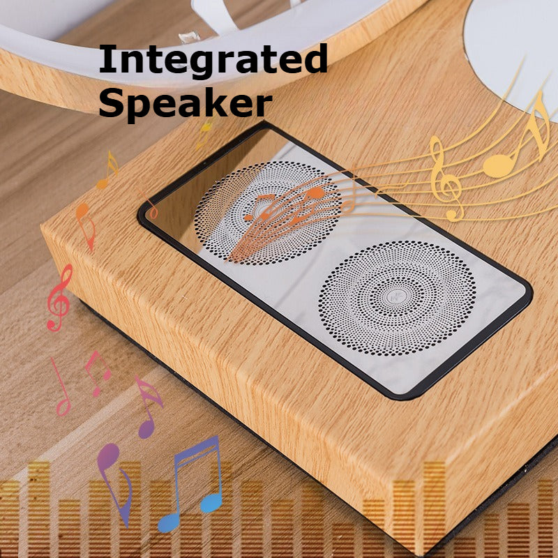 3-in-1 LED bedside desk lamp with built-in wireless charging pad and audio speaker. — view 4
