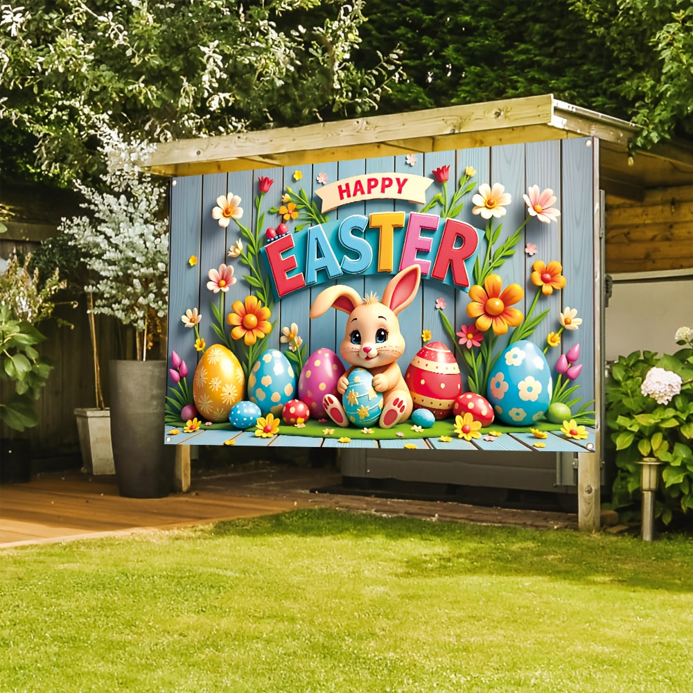 Large colorful polyester Easter bunny and eggs decorative banner for indoor and outdoor spring celebrations — view 5