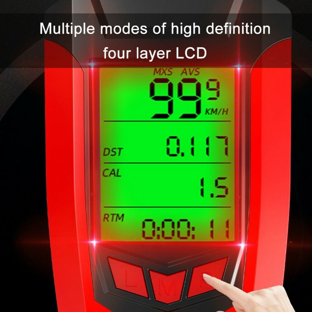 Black LED bicycle headlight with LCD speedometer screen and horn attachment for safe outdoor cycling — view 4