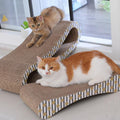 Modern wooden cat scratching board and lounge bed with crumb-free design on a clean floor