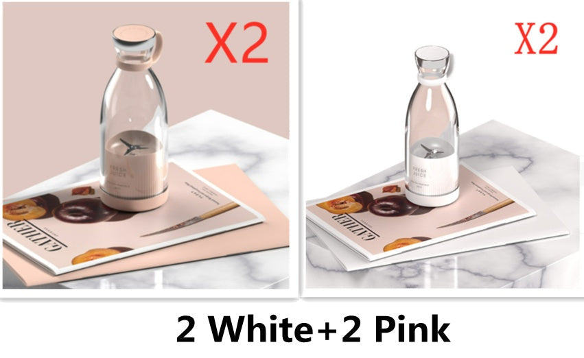 Portable electric blender cup in white with stainless steel blades and USB charging stand — view 2