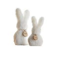 Two fluffy plush Easter bunny decorations in large and small sizes for festive spring home decor