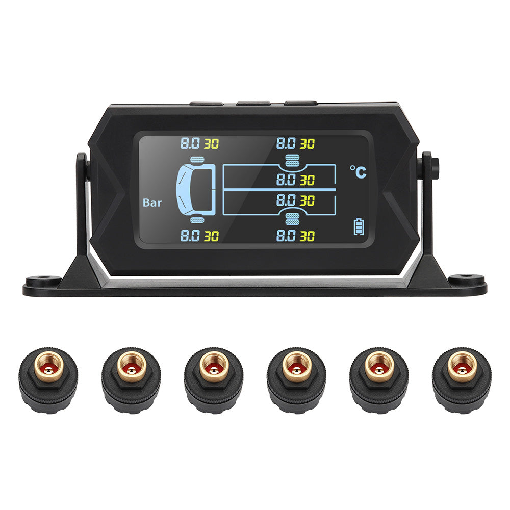 Black tyre pressure monitoring digital display with six waterproof copper valve sensors and accessories — view 2