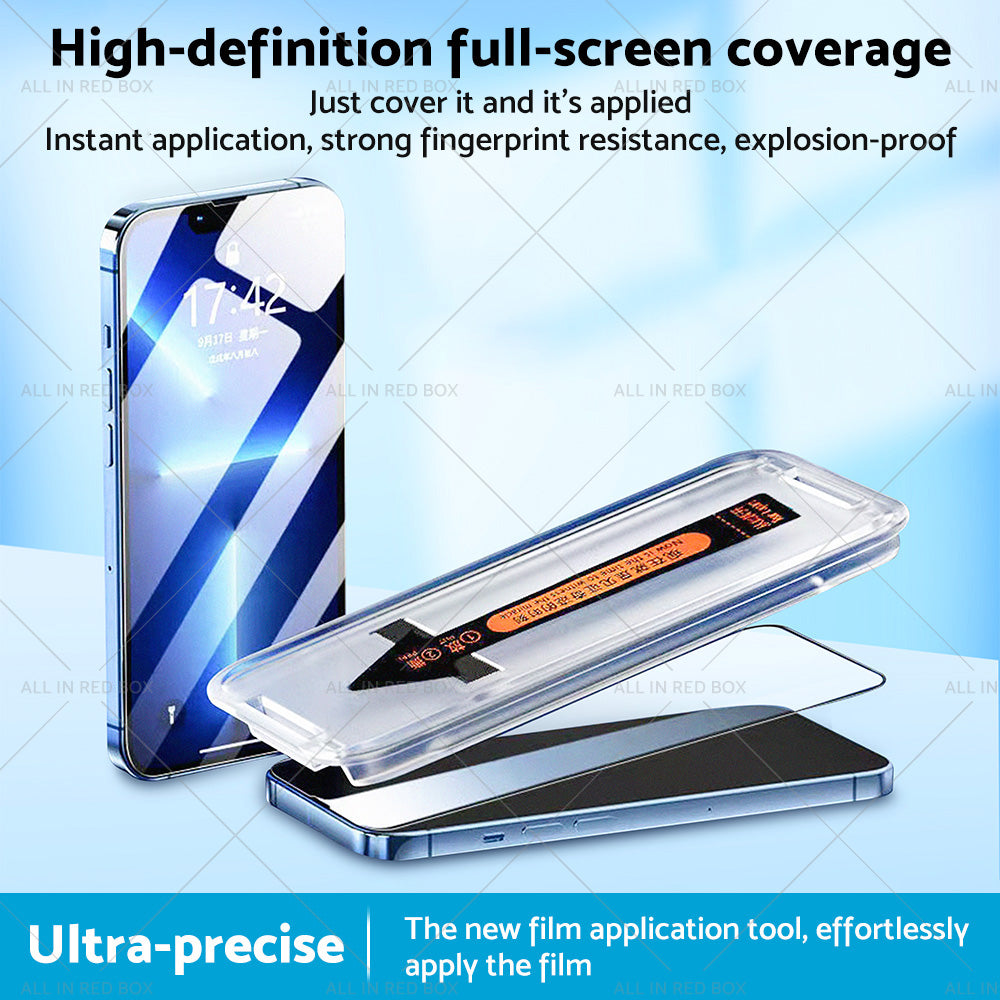Black privacy 9H tempered glass screen protector for iPhone 14 Pro Max with installation tray — view 5