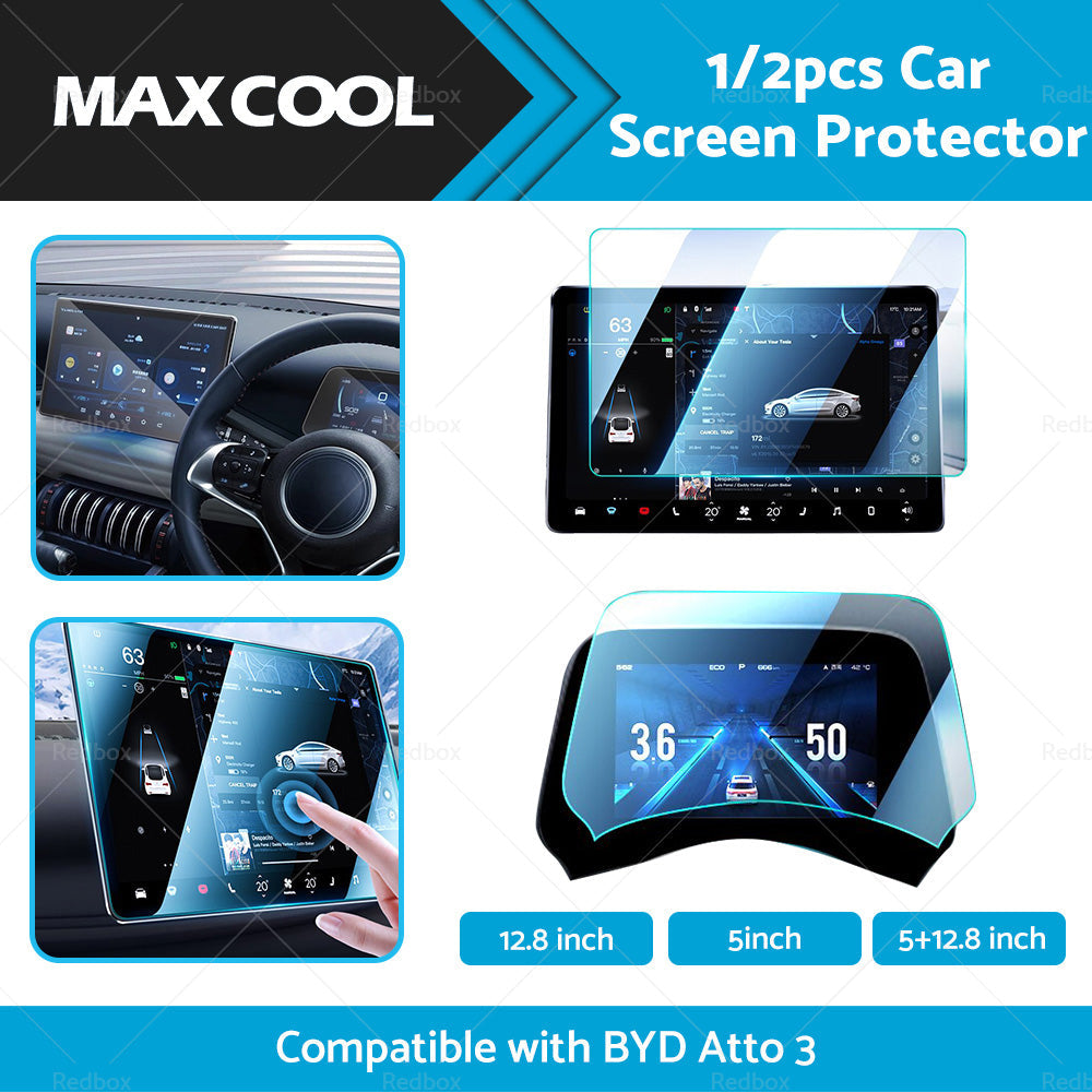 Clear tempered glass car screen protector designed for center control dashboard navigation displays — view 2
