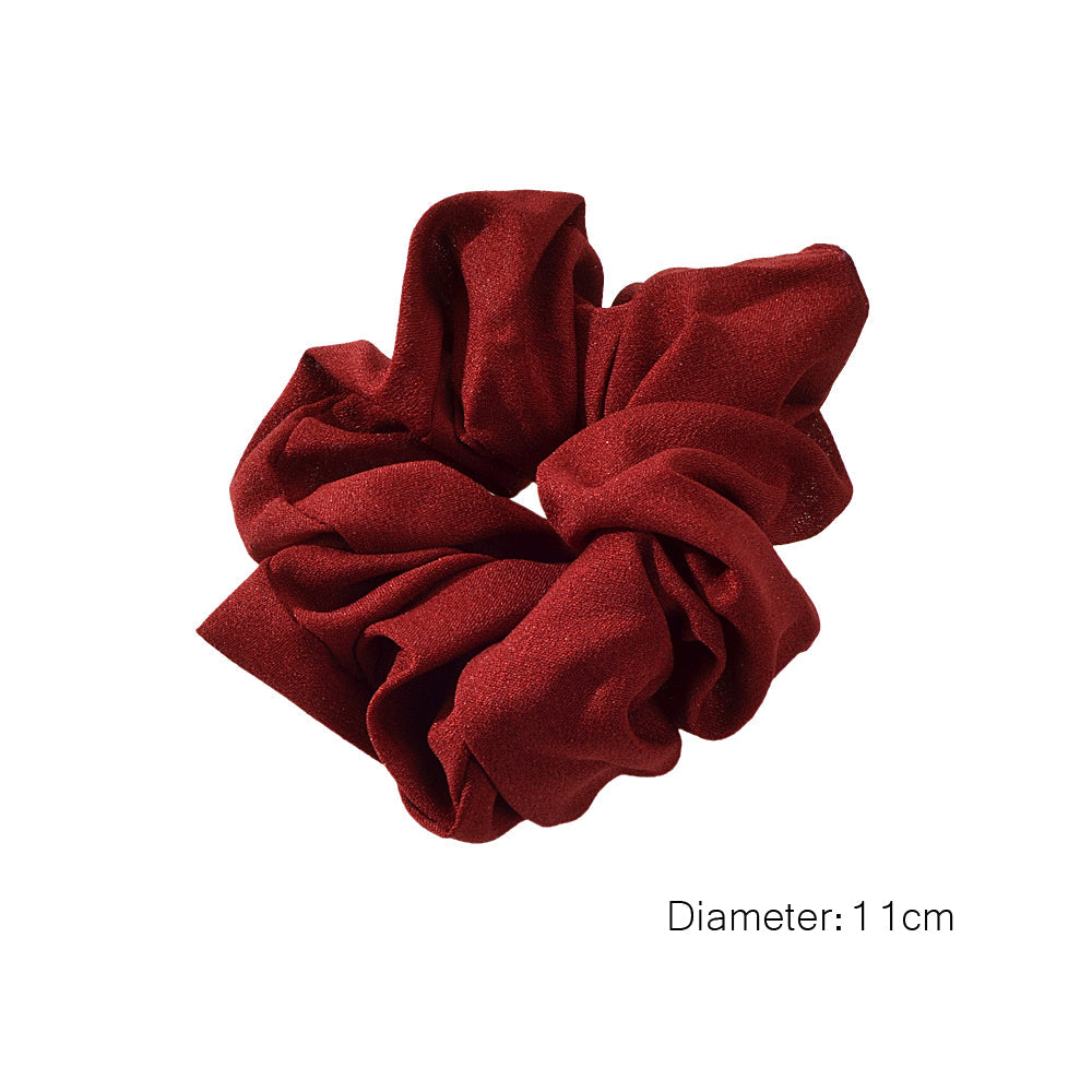 Wide wine red chiffon hair scrunchie with elastic core for styling — view 5