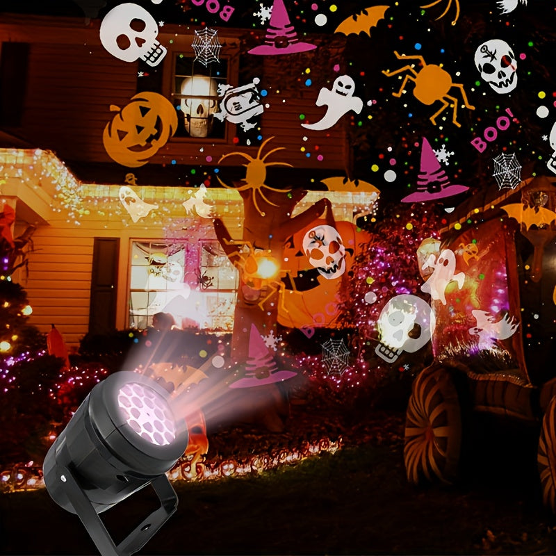 RGB LED Halloween projector light casting spooky motion patterns in a compact black plastic casing — view 5