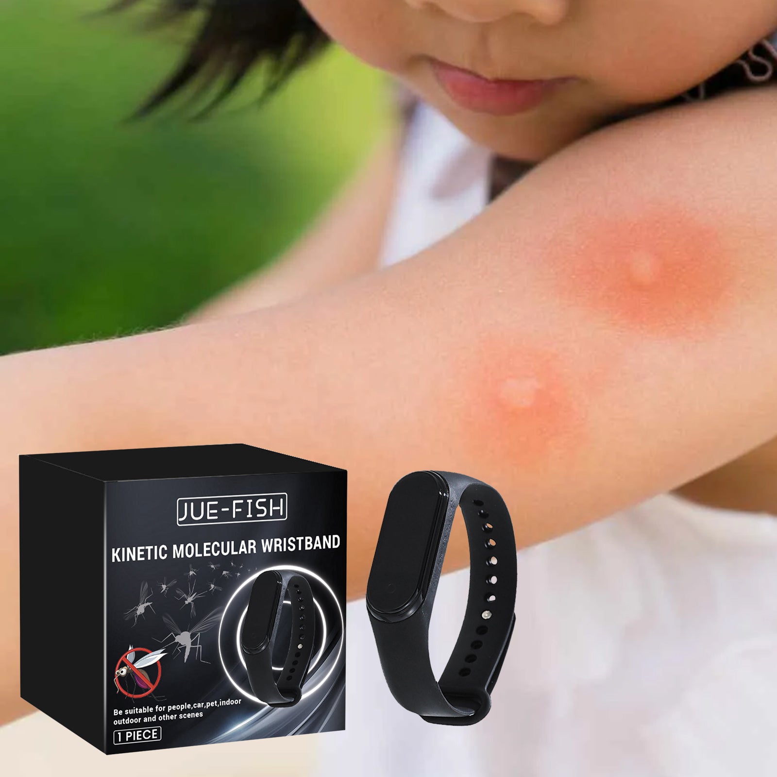Black ultrasonic mosquito repellent wrist watch with adjustable silicone band for outdoor protection. — view 2
