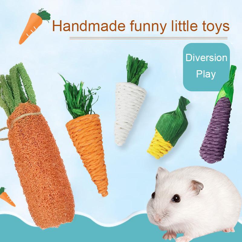 Natural woven carrot hamster toy made of eco-friendly loofah for small pet dental health