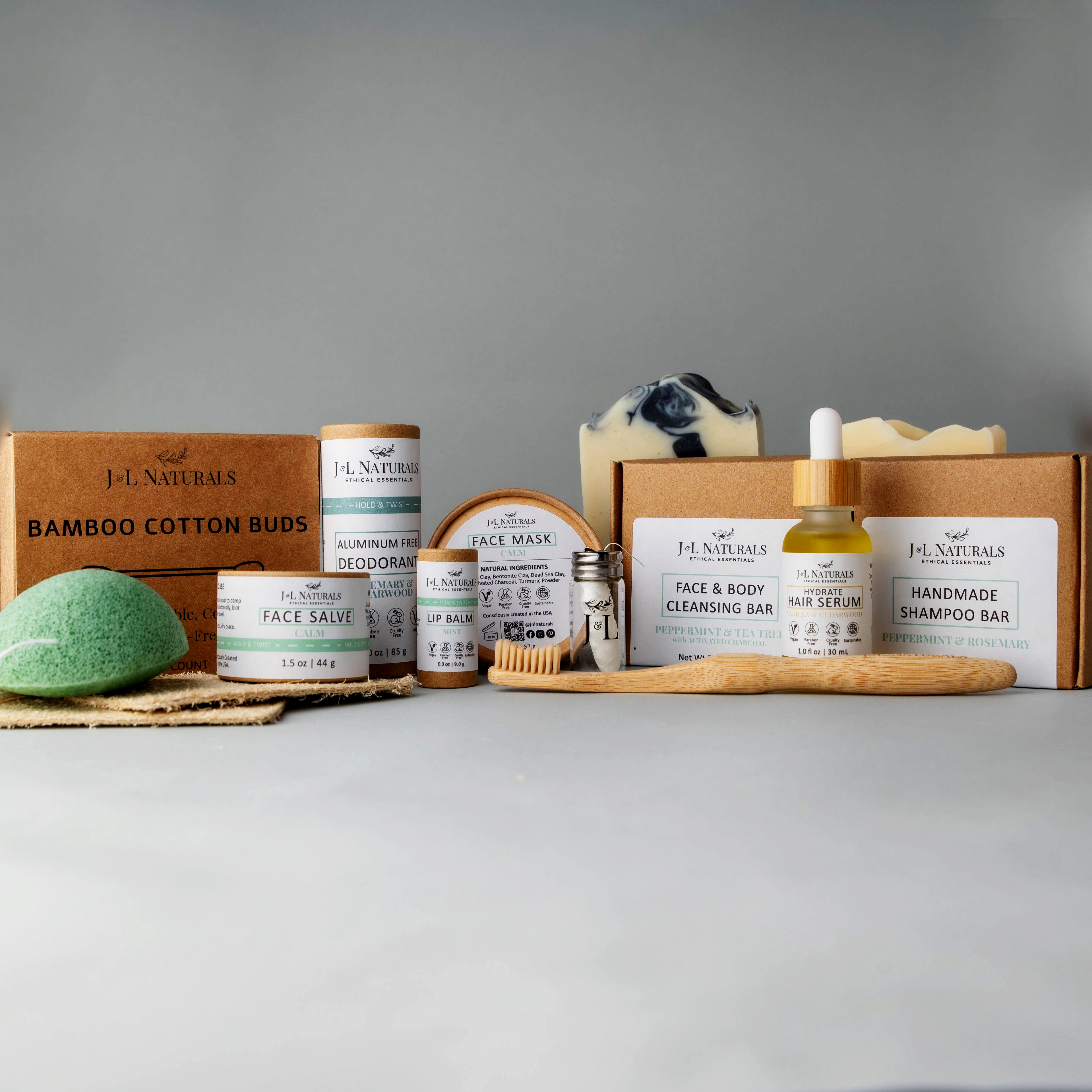 12-piece natural advanced self-care kit with bamboo toothbrush, konjac sponge, and organic skin care products — view 3