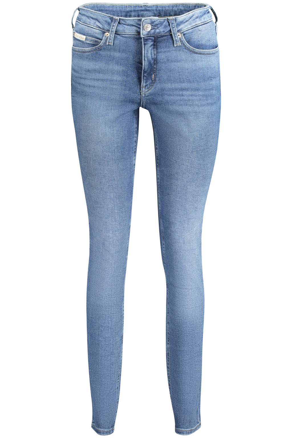 Calvin Klein women's blue denim jeans, mid-rise skinny fit with five pockets and washed effect