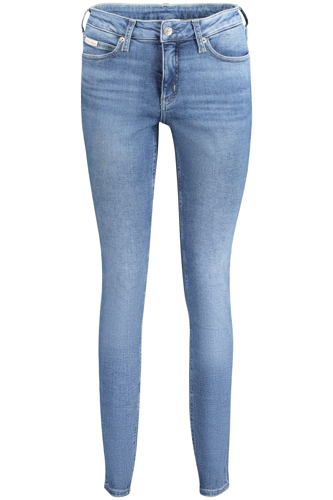 Calvin Klein women's blue denim jeans, mid-rise skinny fit with five pockets and washed effect
