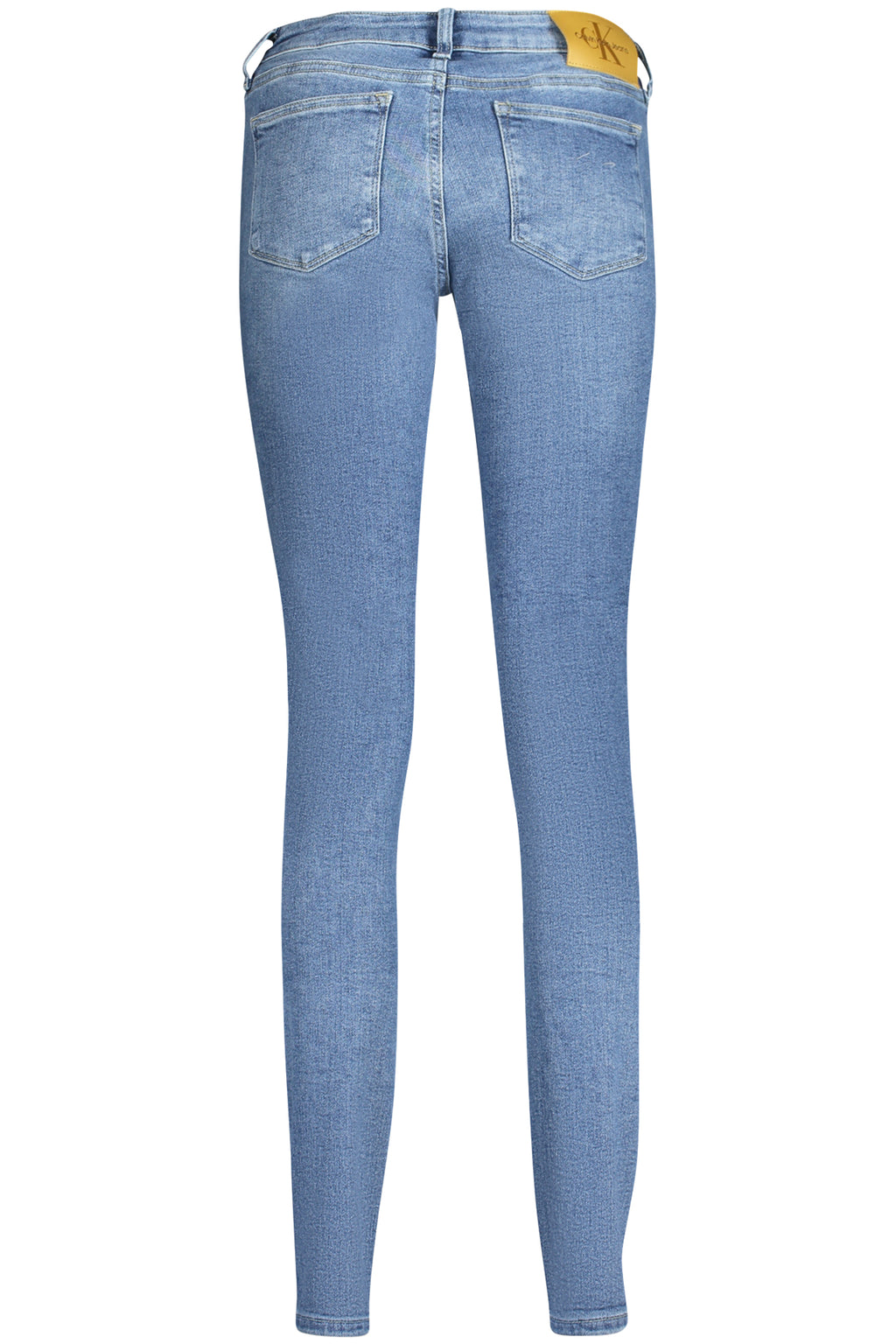 Calvin Klein women's blue denim jeans, mid-rise skinny fit with five pockets and washed effect — view 2