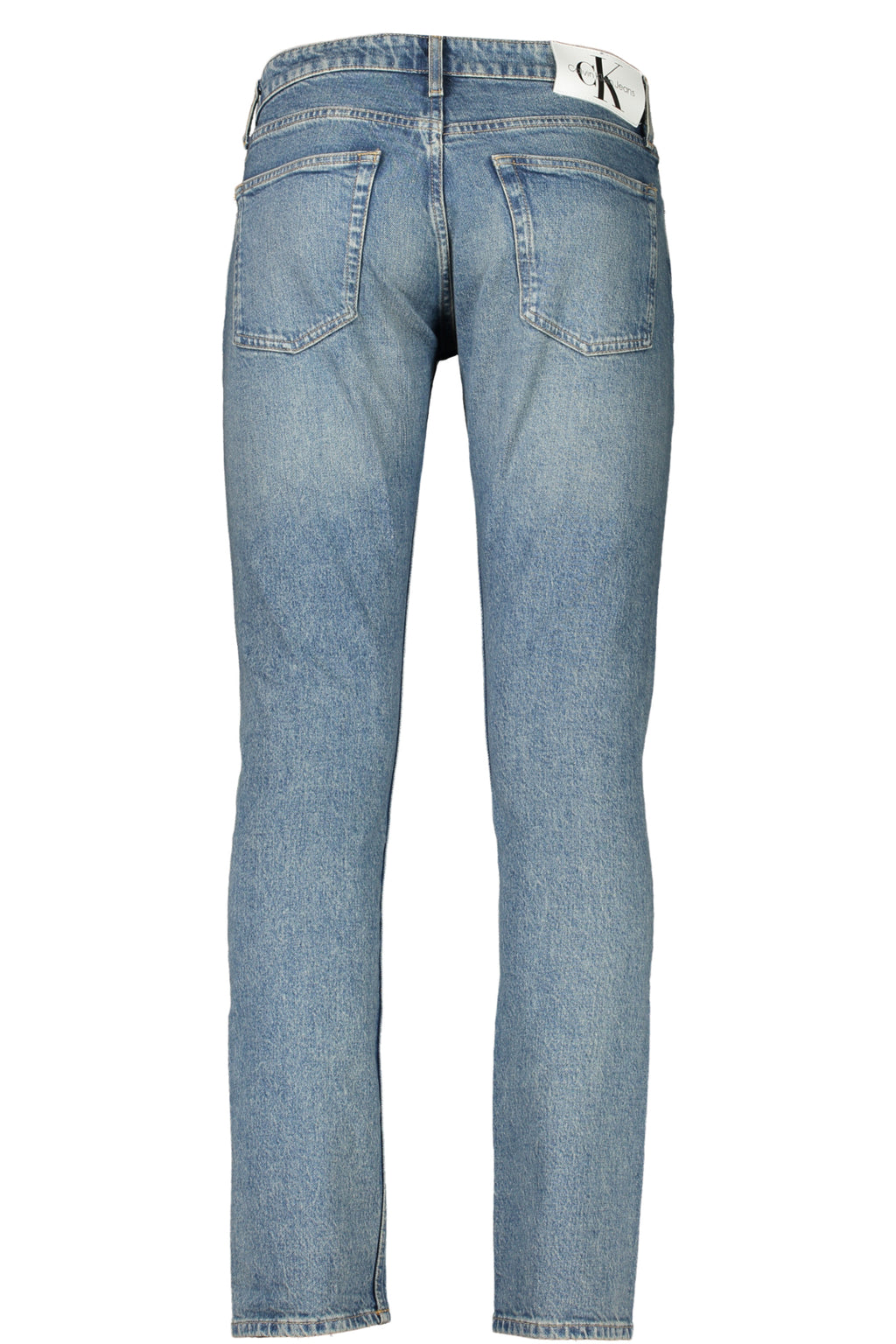 Men's slim fit blue denim jeans with classic five pocket styling and washed effect — view 2