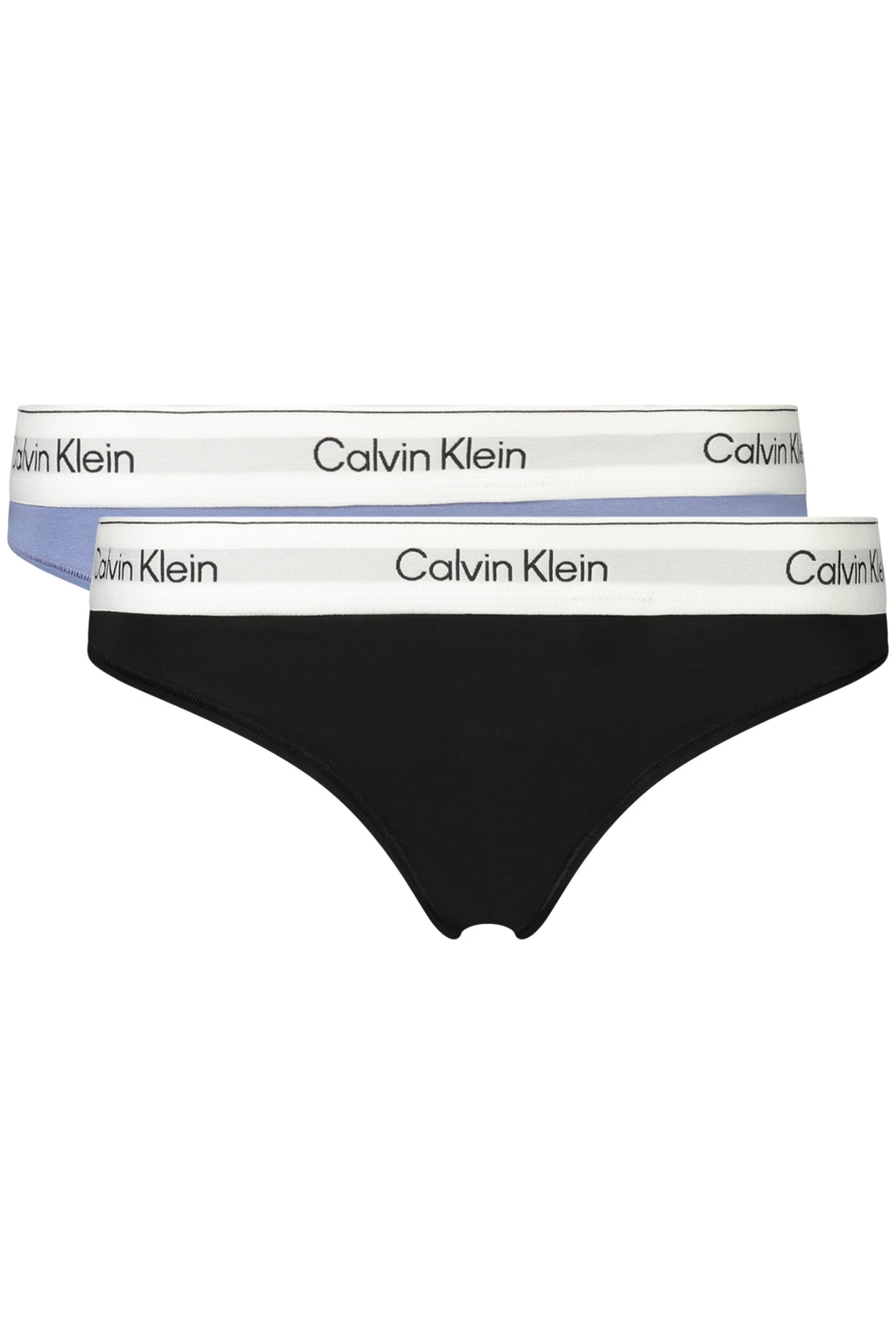 Calvin Klein women's thong underwear two pack in black and light blue with logo waistband