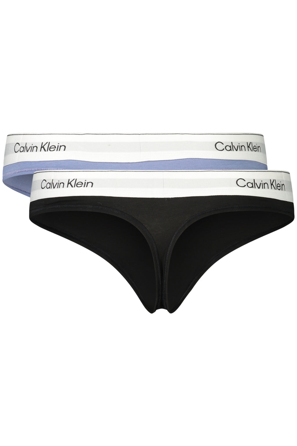 Calvin Klein women's thong underwear two pack in black and light blue with logo waistband — view 2