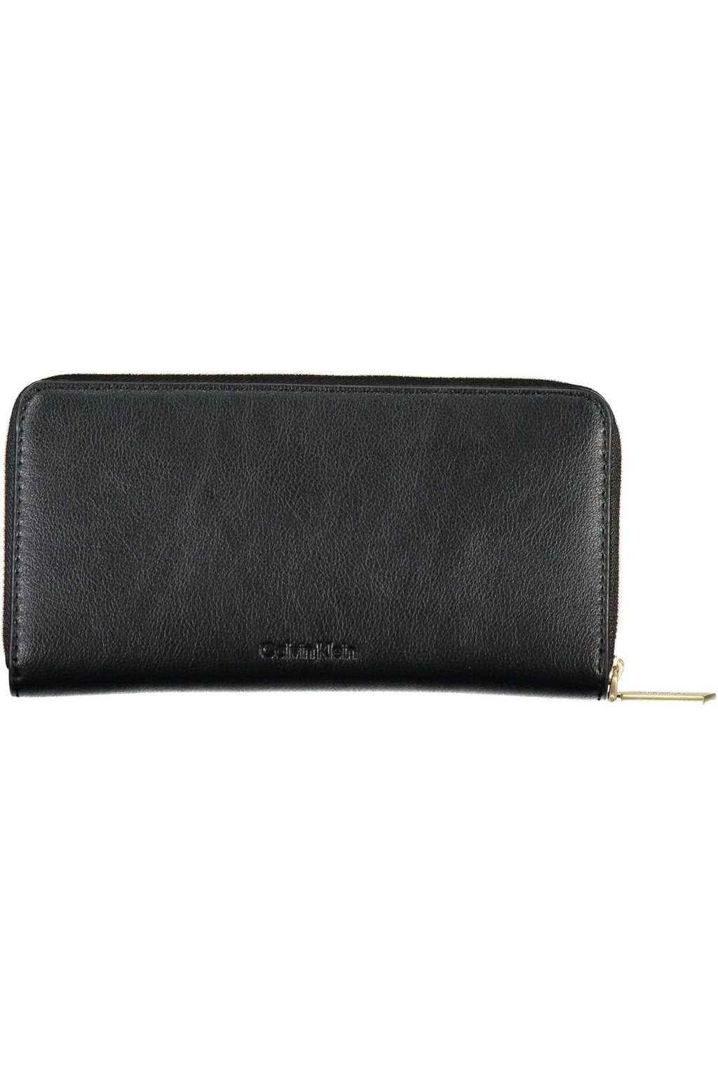 Black Calvin Klein women's zip-around wallet with logo applique, showcasing RFID blocking and card compartments — view 3