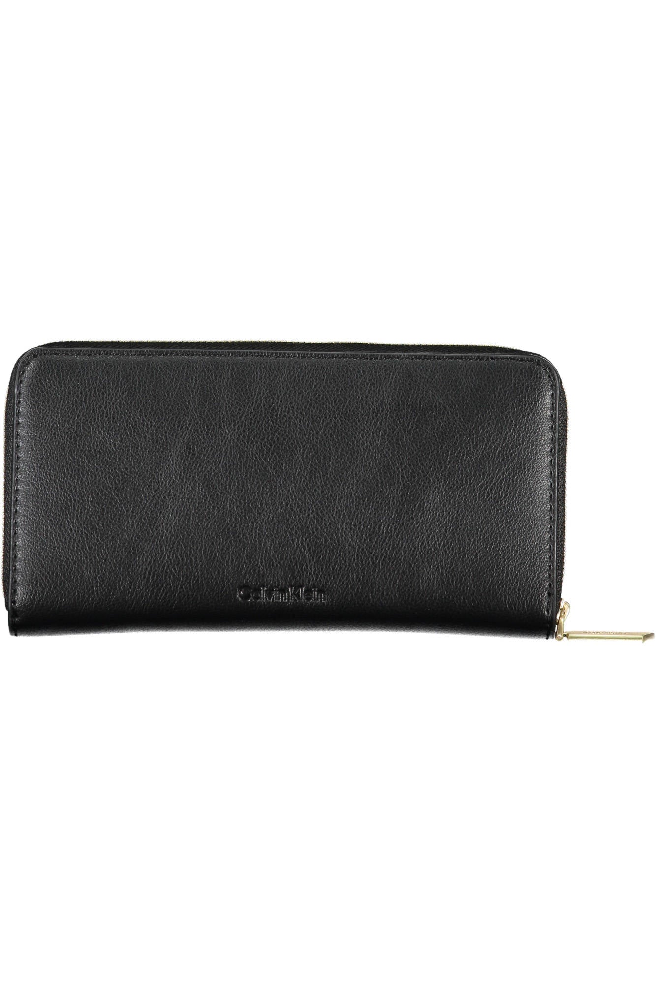 Black Calvin Klein women's zip-around wallet with logo applique, showcasing RFID blocking and card compartments — view 3