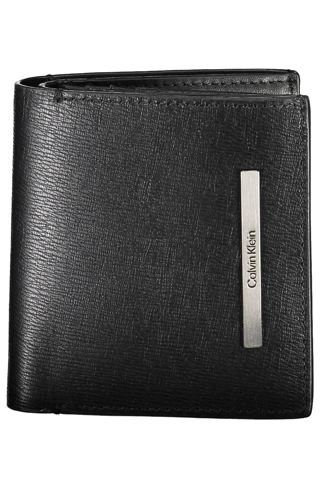 Black eco-leather men's wallet with RFID blocking, multiple card slots, and signature designer logo