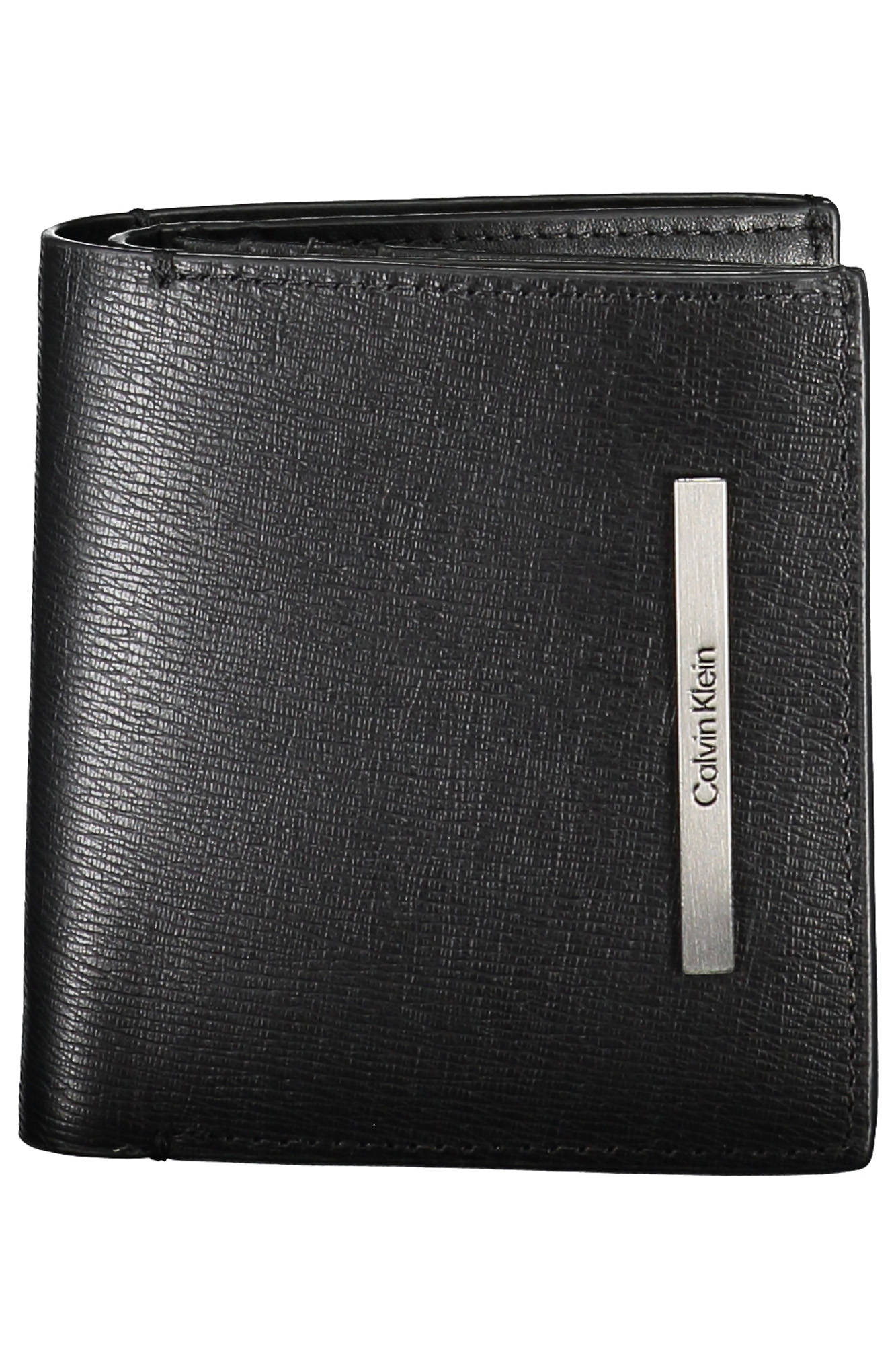 Black eco-leather men's wallet with RFID blocking, multiple card slots, and signature designer logo