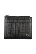 Black leather men's wallet with central zip pocket and multiple card holder slots