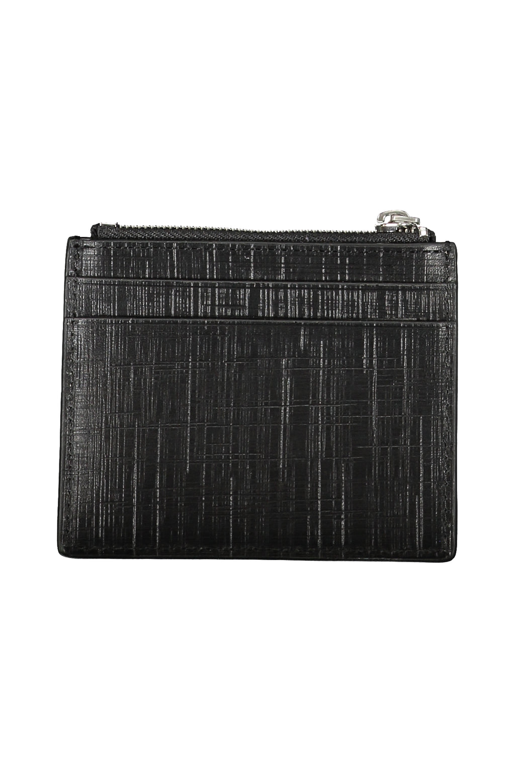 Black leather men's wallet with central zip pocket and multiple card holder slots — view 2