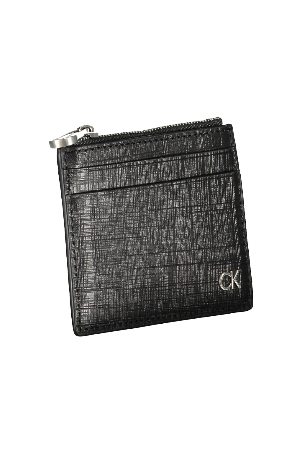 Black leather men's wallet with central zip pocket and multiple card holder slots — view 3