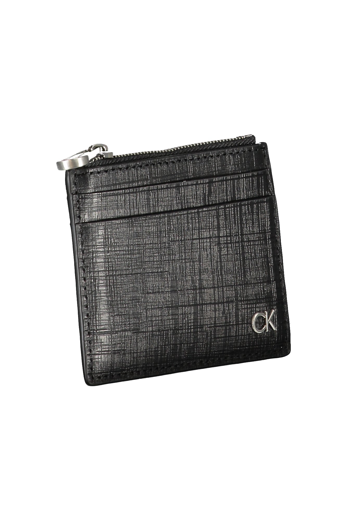 Black leather men's wallet with central zip pocket and multiple card holder slots — view 3
