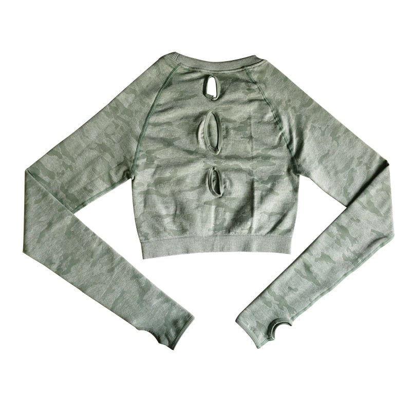 Women's camo seamless workout top, long sleeve knitted athletic shirt for gym running and yoga — view 5