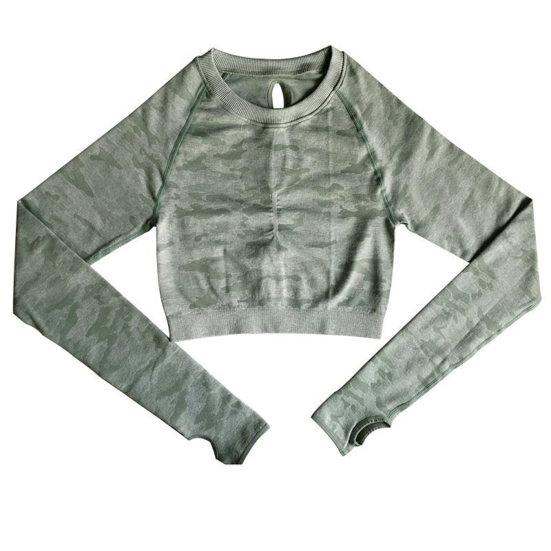 Women's camo seamless workout top, long sleeve knitted athletic shirt for gym running and yoga — view 4